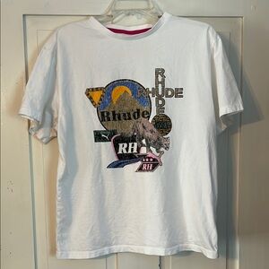 RHUDE + Puma Men’s Distressed White Cream T-Shirt Graphic Design Boxy Grunge Med